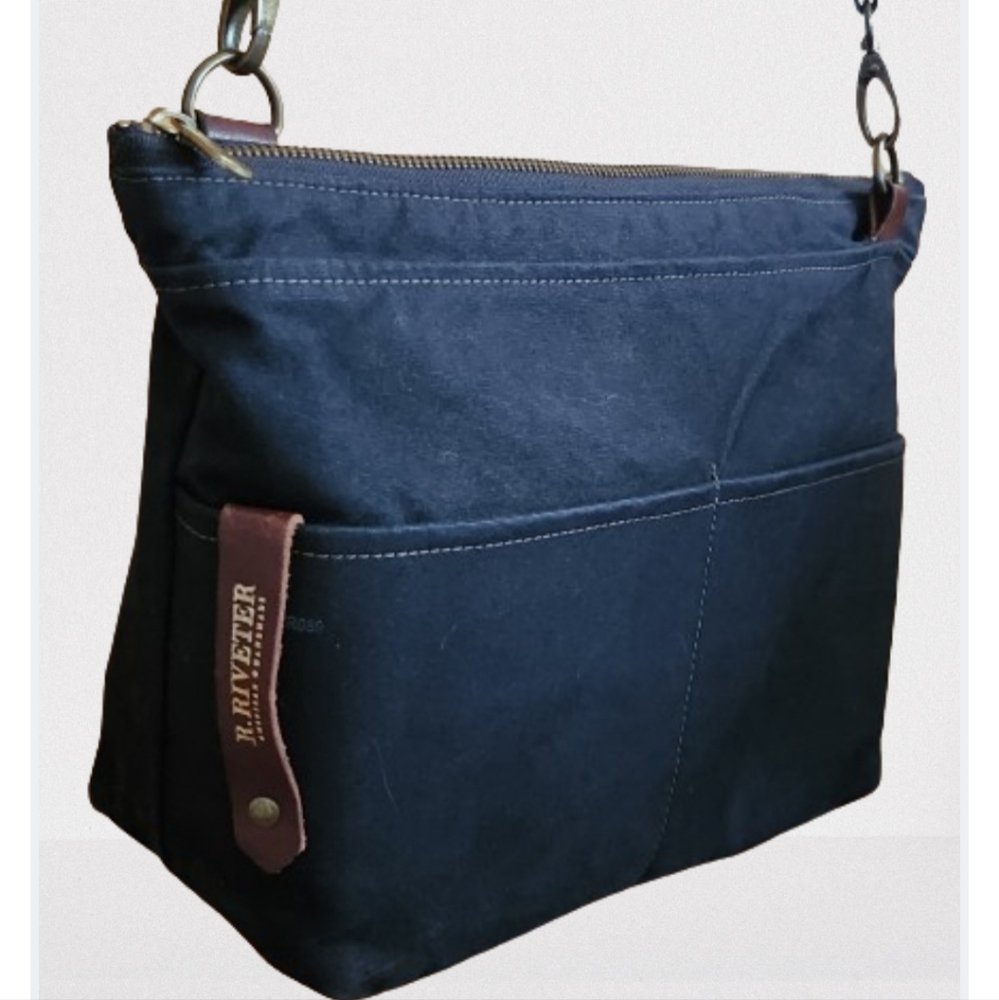 R.Riveter Black Canvas/Brown Leather Crossbody Shoulder Bag